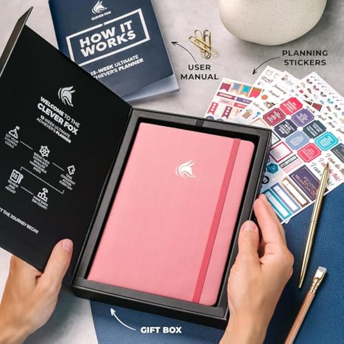Clever Fox Ultimate Achiever’s Goal Planner - Focus & Productivity 90 Day Journal. Daily Weekly Monthly Planner Organizer & Hourly Schedule Notebook - Undated, Hardcover, A5 Size, Light Pink
