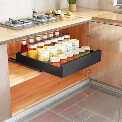 SAYZH Pull Out Cabinet Organizer, Slide Out Drawer Storage Shelves for Kitchen Cupboard, Roll-Out Extendable Sliding Drawer, (40 CM W x 43 CM D x 9CM