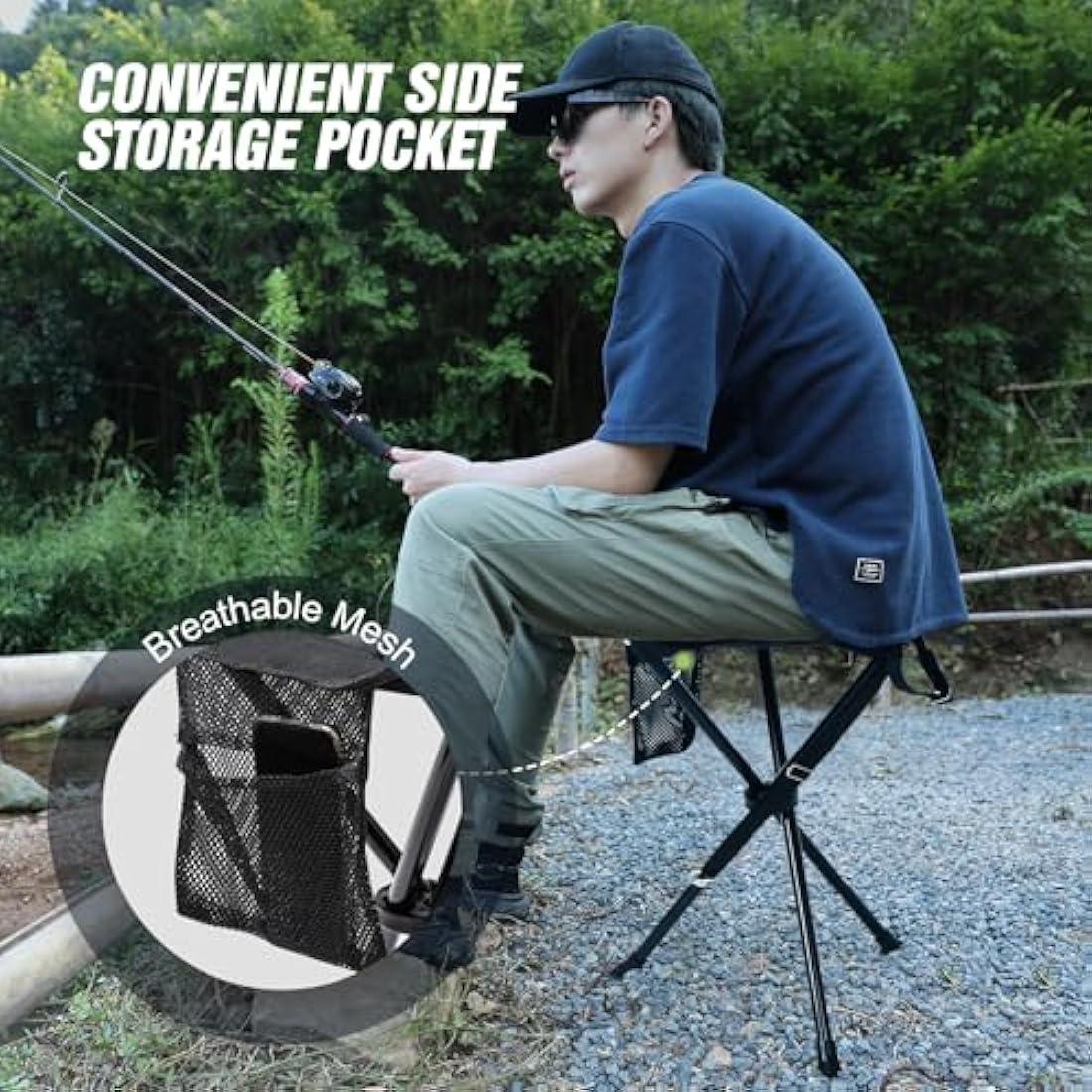 REDCAMP 2 Pack Tall Tripod Stool Folding, 22.4-inch Lightweight Tripod Chairs Portable for Backpacking Hiking Hunting Fishing, Dark Black