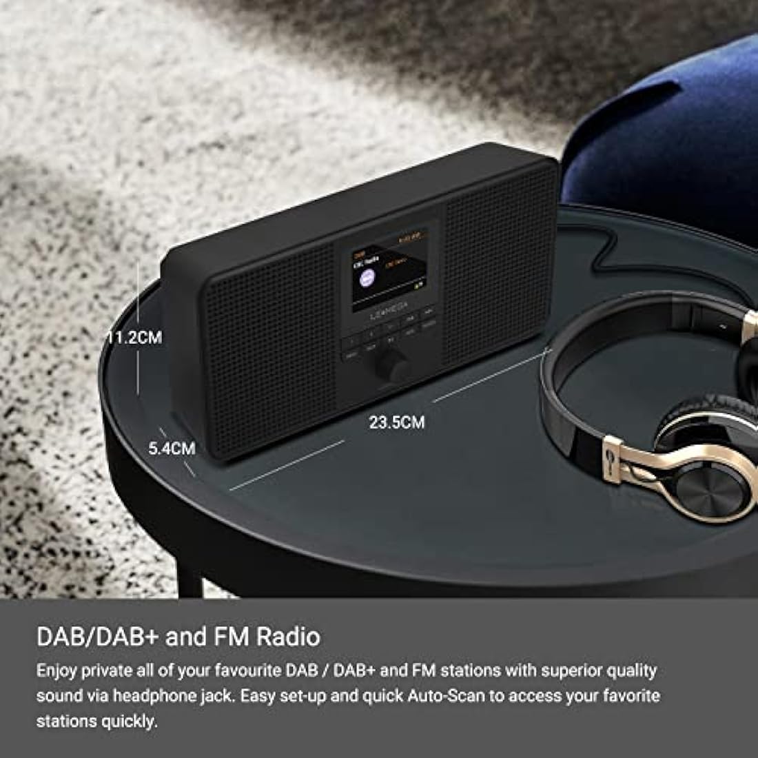 LEMEGA IR4S Stereo WIFI Internet Radio,Portable DAB/DAB+/FM Digital Radio,Spotify Connect,Bluetooth Speaker,Dual Alarms Clock,60 Presets,Headphone-Output,Batteries or Mains Powered -Black