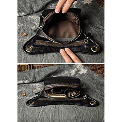 Le'aokuu Mens Genuine Leather Messenger Motorcycle Outdoor Hip Bum Fanny Belt Waist Pack Drop Leg Thigh Bag 211-1