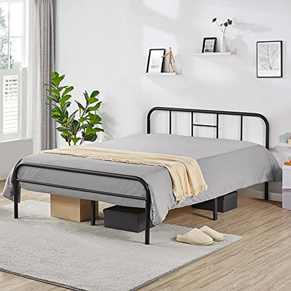 Yaheetech Romantic 5ft King Metal-Framed Bed with High Headboard, Strong Metal-Framed Bed with Storage for Bedrooms, Guestrooms