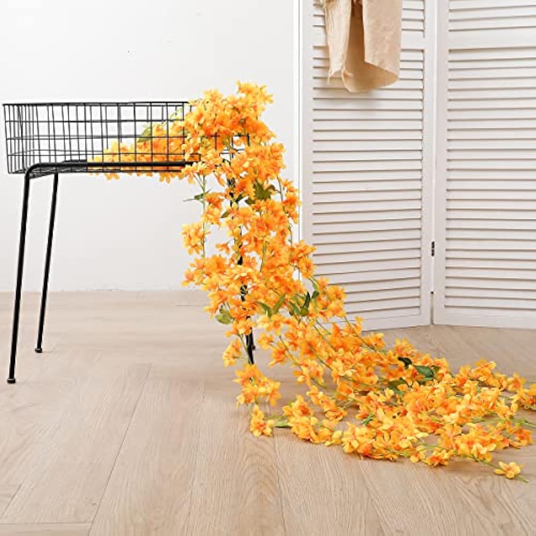 JUSTOYOU 2 Pcs 6FT Artificial Sakura Cherry Blossom Flowers Hanging Vine for Outdoor Indoor Wedding Wall Badroom Decoration (Cherry Blossom Yellow)