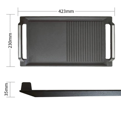 COVERCOOK Griddle Pan, Cast Iron Grill Pan, Rectangular Grill, 2 Handles,Griddle with Flat and Ridged Surface for Induction Hob Open Fire Oven