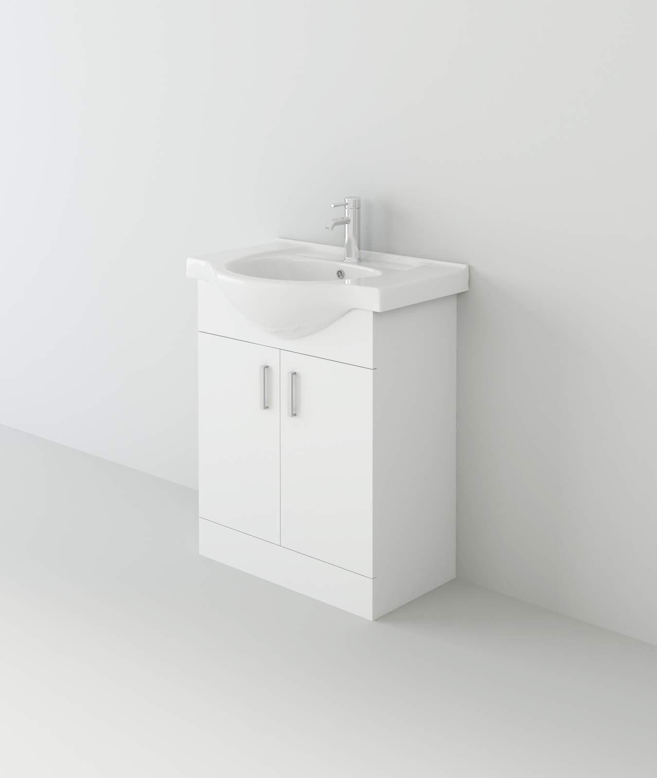 VeeBath Linx 650 Vanity Unit with Ceramic Wash Basin Sink and Mono Mixer Tap, Floor Standing, Soft Close Doors Bathroom Storage Cabinet- White