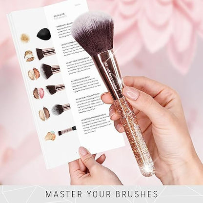 Niré Beauty 15piece Award Winning Glitter Makeup Brushes: Cute Makeup Brushes Set with Case, Blending Sponge, Cleaner, Guide, Gift Box
