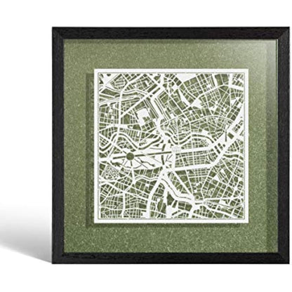 O3 DESIGN STUDIO Berlin Marco de Papel para mapas, White map, Black frame, 9x9 inches, Gift Boxed, 4 background color, self-changing, Paper Art