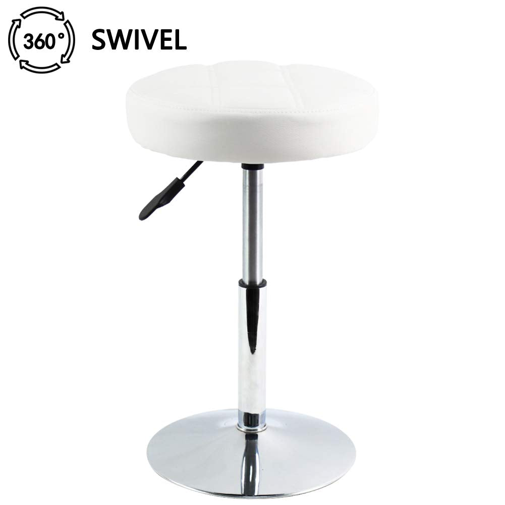 FURWOO Round Cushion Salon Stool Massage Chair Adjustable Swivel Spa Stool for Beauty Nail Home Bar Work Low Bar Chair for Barber Shop Small(White)