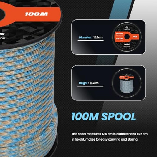 Abma Cord Paracord 4mm 100m 100% Nylon Rope 9 Strands Type III Parachute Cord for DIY, Camping, Survival, Outdoor - Max. 280kg - Carolina Beach