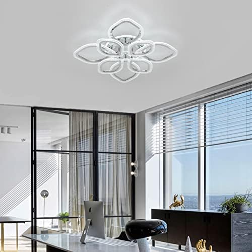 Qcyuui LED Leaf Ceiling Lamp Chandeliers, Modern Flush Mount Ceiling Light 100 W Acrylic Dimming Close to Ceiling Lighting Fixture for Lounge Dining Room Kitchen, with Remote/8-Head