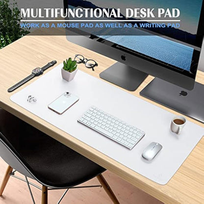 K KNODEL Large Office Leather Desk Mat, Mouse and Keyboard Pad, Computer and Laptop Mat, Desktop Protector and Cover, Writing Pad and Blotter (80x40cm, White)