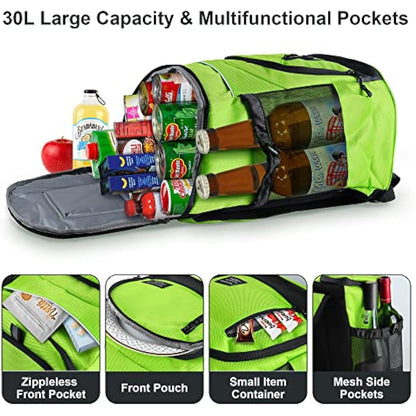 Outplea 30L Cooler Backpack, 36 Cans Insulated Soft Cooler Bag with Top Easy Access Pocket, Leak Proof Picnic Backpack for Beach Travel Camping BBQ