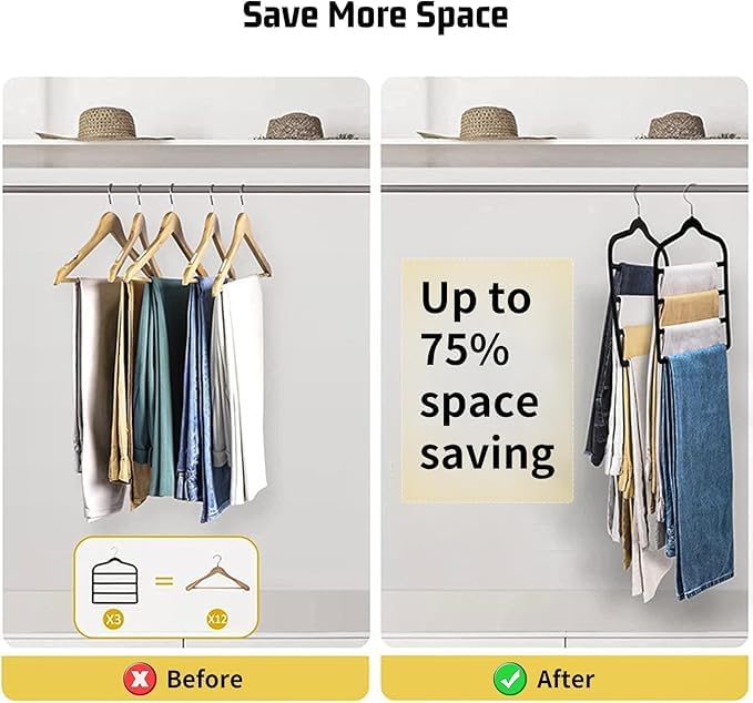 4 Pack Velvet Trouser Hangers Space Saving 4-Layer Hangers for Trousers