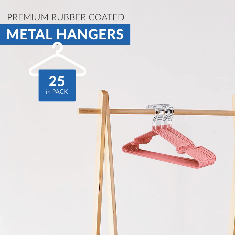 1Above 25x Premium Rubber Coated Metal Hangers - Heavy Duty - Space Saving Organiser Clothes Hangers for Wardrobes Coat Rack Rails Thin and Non-Slip