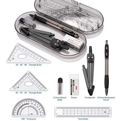Maths Set Geometry Set Muscccm Compass Set 8 Pieces School Supplies Drawing Compass Protractor Set Rulers for Student in Carry Case