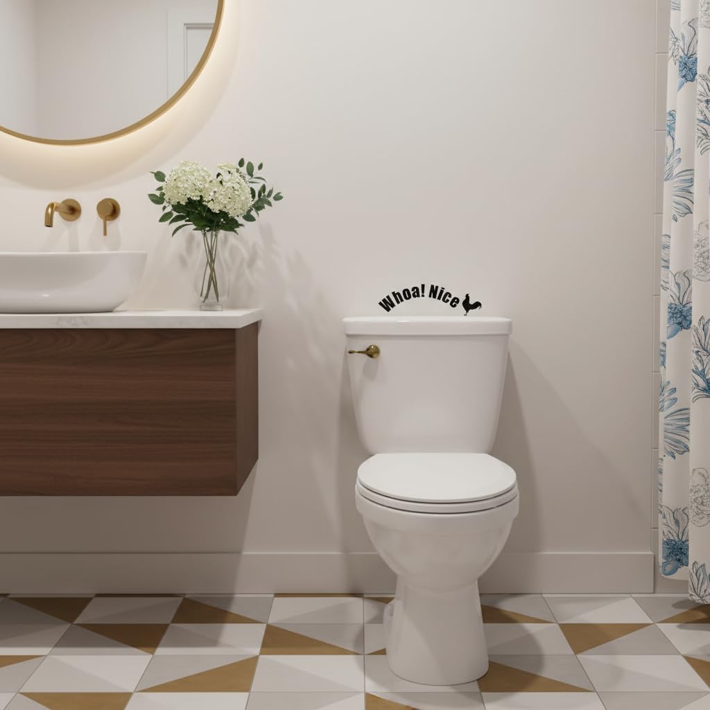 Funny Toilet Stickers, Whoa Nice Bathroom Decal, Wall Art, Removable Self-Adhesive Toilet Seat Stickers for Restroom Door