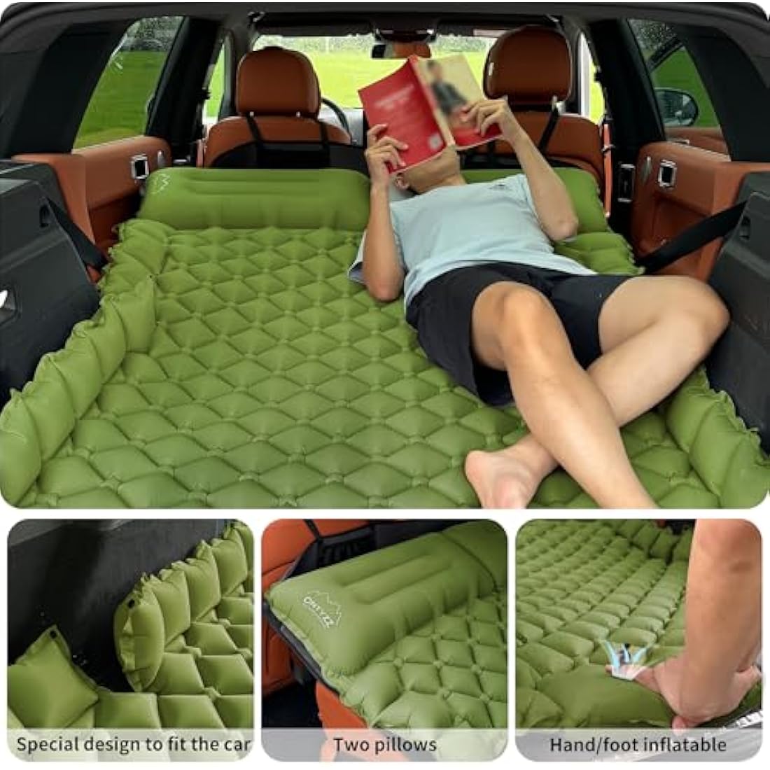 ONTYZZ Car Inflatable Bed Car Mattress SUV Air Mattress 2 Person Airbed for Travelling Camping Mat Self Inflating Sleeping Mats with Foot Pump & Cushion Inflatable Camping Bed 183 * 13 * 7CM