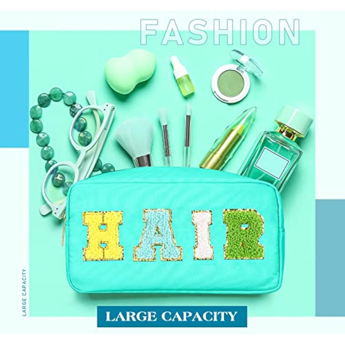 4 Pcs Preppy Makeup Bag Chenille Letter Nylon Cosmetic Bag Makeup Organizer Bag Toiletry Cosmetic Case Preppy Bag with Zipper Stuff Bag Cosmetic Pouch Makeup Pouch for Women Teen Girl, Bright Colors