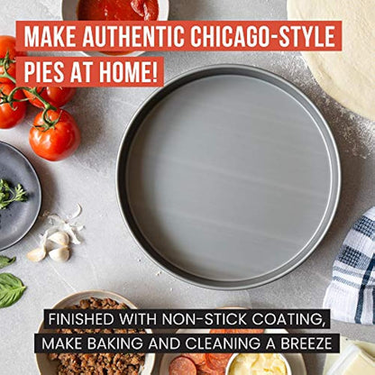 Chef Pomodoro Chicago Deep Dish Pizza Pan 12 Inch, Hard Anodized Aluminum Pizza Pan for Oven, Pre-Seasoned Bakeware Kitchenware, Non-Stick Round Pizza Pans 12-Inch (30 cm)