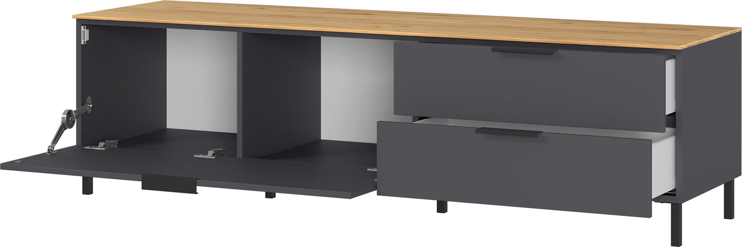 Germania Lowboard 1472-549 GW-CALIFORNIA, in graphite/Navarra oak repro, with self-closing drawers, 164 x 47 x 47 cm (WxHxD)