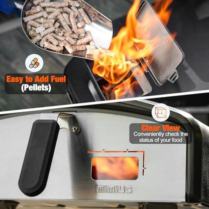 Mimiuo Upgraded Outdoor Pellet Pizza Oven, Portable Pellet Pizza Oven with Pizza Stone and Foldable Legs, Pizza Maker for Outdoor Cooking and Garden