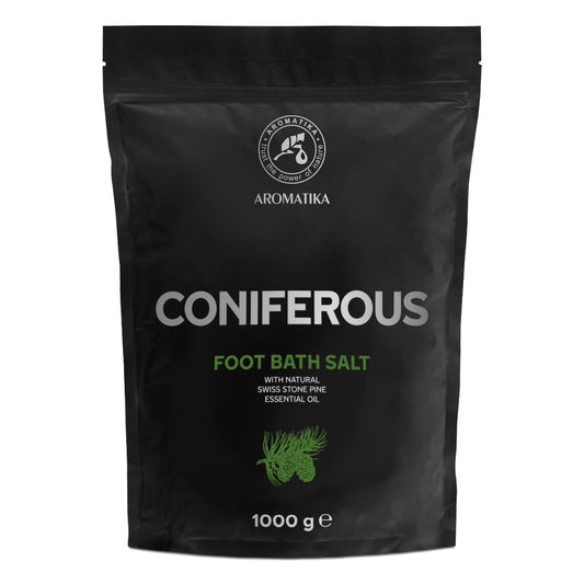 Foot Bath Salt Coniferous 1000g - Pedicure Foot Bath Salt - Foot Bath Additive with Natural Sea Salt - Swiss Stone Pine Essential Oil - Foot Care for