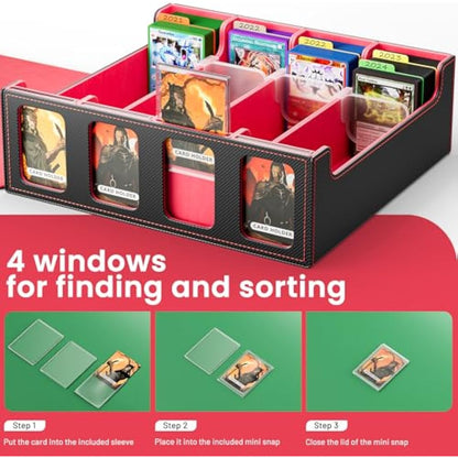 Hot Bee MTG Trading Card Storage Box, Deck Box Holds 2400+ Cards for TCG, MTG, Yugioh, Magic the Gathering Commander Cards, Playing Card Case PU Leather Magnetic Closure, Red