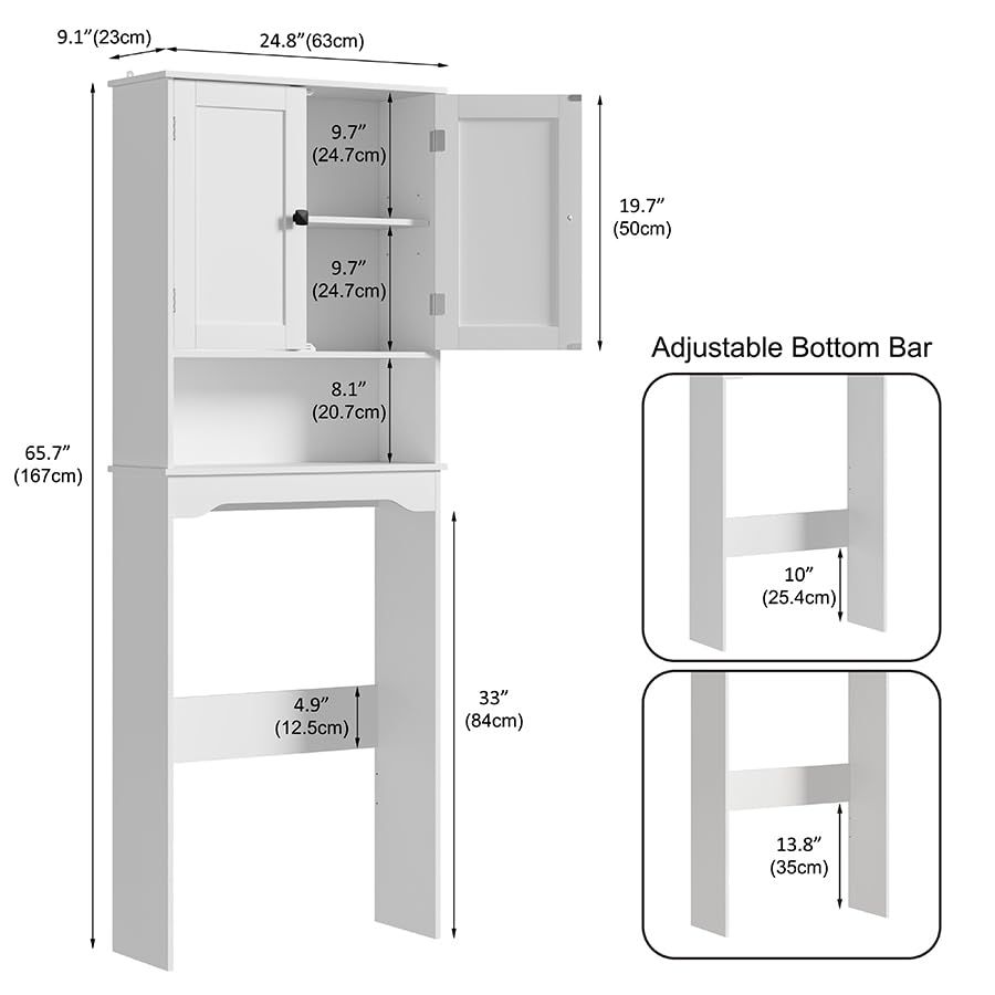 RRX Over The Toilet Storage Cabinet, Bathroom Above Organizer (Pure white)