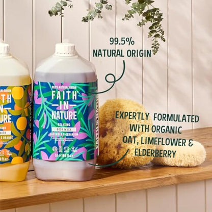 Faith In Nature Natural Lavender & Geranium Body Wash, Relaxing Shower Gel, Vegan & Cruelty Free, No SLS or Parabens, 5L Refill Pack