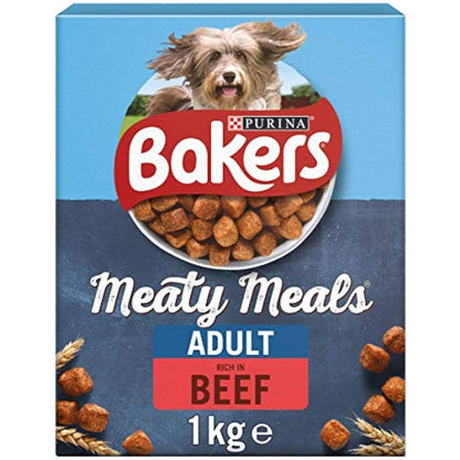 Bakers Meaty Meals Adult Dry Dog Food Beef 1kg (Pack of 4)