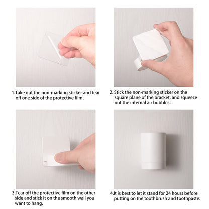 Toothbrush Cup, Toothbrush Holder Wall Mounted Self Adhesive Tooth Brushing Holder Water Cup Drink Cups For Home Bathroom AccessoriesWhite