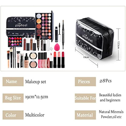 RoseFlower 28Pcs Professional Makeup Set, Essential Make up Starter Set Make-up Sets With Cosmetic bag Eyeshadow Palette Lip Gloss Concealer blush Foundation Brush