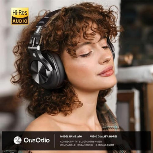 OneOdio A70 Bluetooth Headphones Over Ear, 72 Hrs Playtime, Monitor Level Stereo Sound Quality, Foldable Wireless＆Wired DJ Headphone, Professional Studio Headphones for DJ/TV/PC/Phone