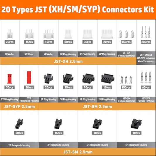 PEBA JST Crimping Tool kit, JST Crimper with 20 Styles JST-XH/JST-SM/JST-SYP 2.5mm Connector Kit, Micro Connector Pin Crimp Tool 0.05-0.5mm² for JST ST(XH/SM/PH/SYP),Dupont, Molex,KF2510 Connectors