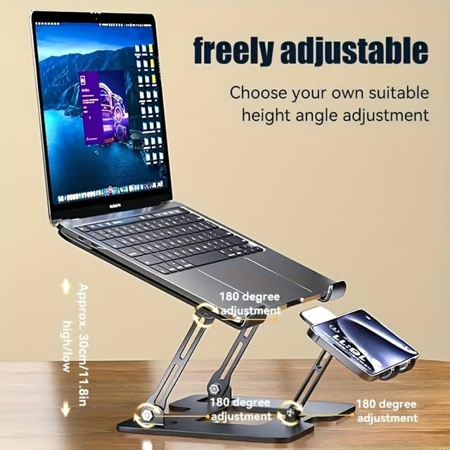 Omana Ergonomic 2-in-1 Laptop Stand with Phone Holder for Desk, Adjustable Riser, Sturdy and Portable, Fits All Laptops and Phone (Silver)
