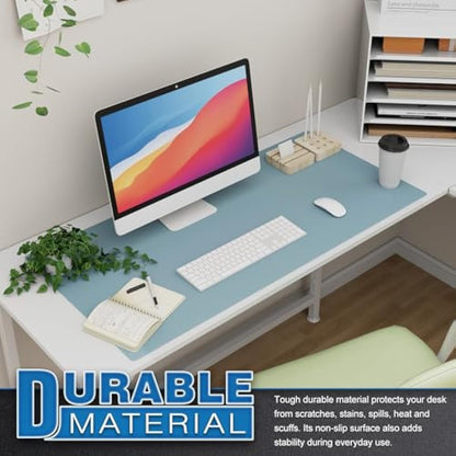 K KNODEL Large Office Leather Desk Mat, Mouse and Keyboard Pad, Computer and Laptop Mat, Desktop Protector and Cover, Writing Pad and Blotter (90x43cm, Light Blue)