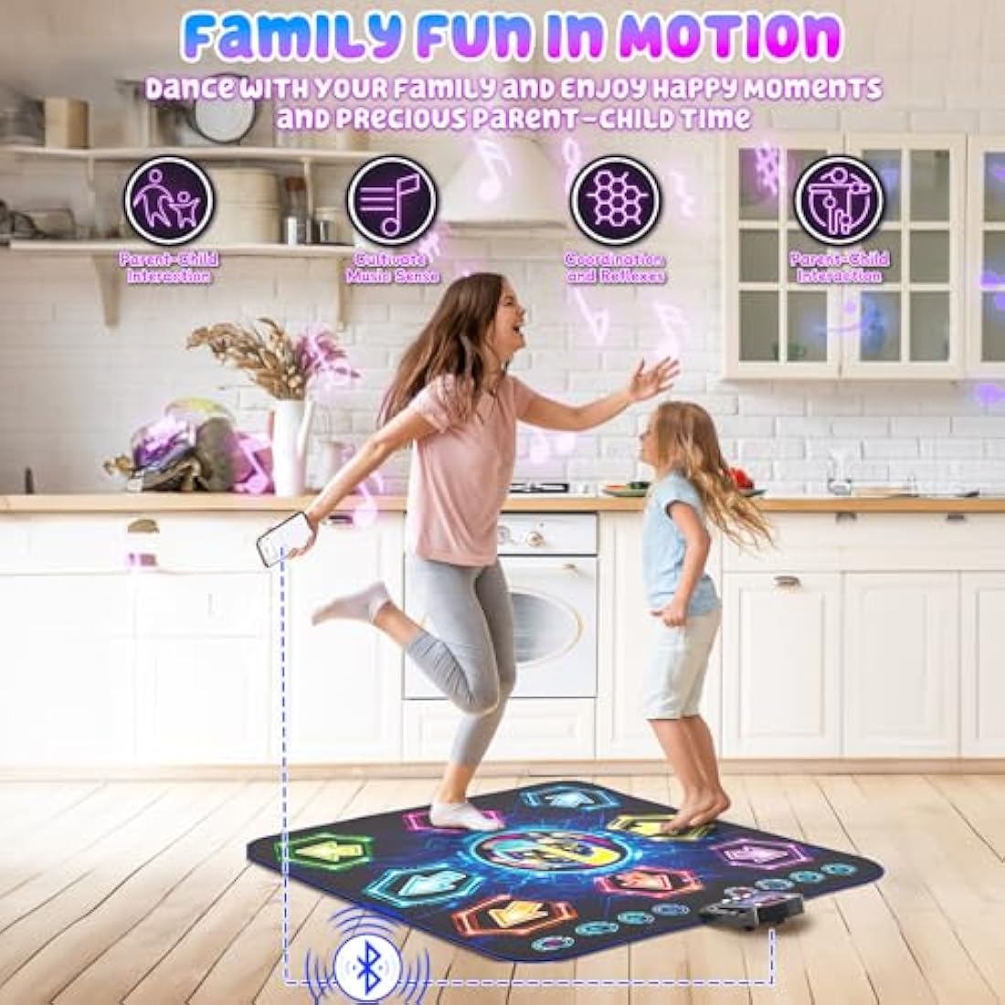Dance Mat, 2024 Light Up 8-Button Dance Pad with Wireless Bluetooth, Upgraded Flowing Light Control System with Stands, Kids Toys Music Games Birthday for 3-12 Year Old Boys Girls