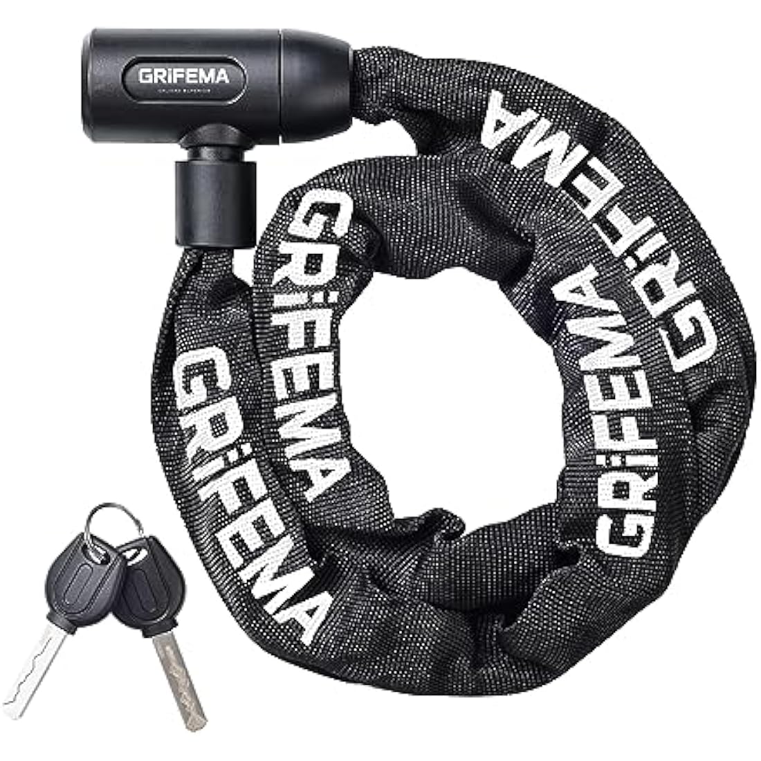 GRIFEMA GA1201-12 Bike Locks High Security with 2 Keys, Bike Chain Lock Heavy Duty, 120cm Bicycle/Cycling Locks for Bike Cycle, Moto, Door, Gate Fence, Black/White