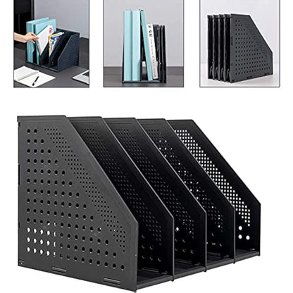 Sivelike A4 File Holder Folding Bookshelf,1 Year Warranty,4 Vertical Compartments magazine file holder,Desk Organizer Document Folder for Office Organization and Storage (Dark gray)