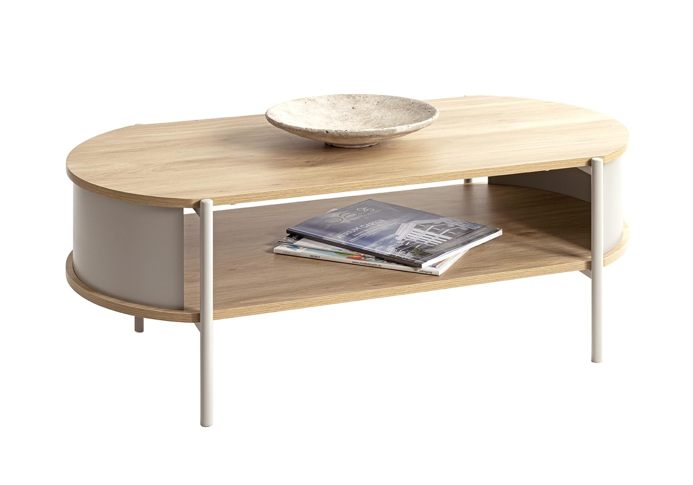 HAKU coffee table, oak, grey, metal, chipboard. Dimensions: W 100 x H 37 x D 54 cm. Style: Modern