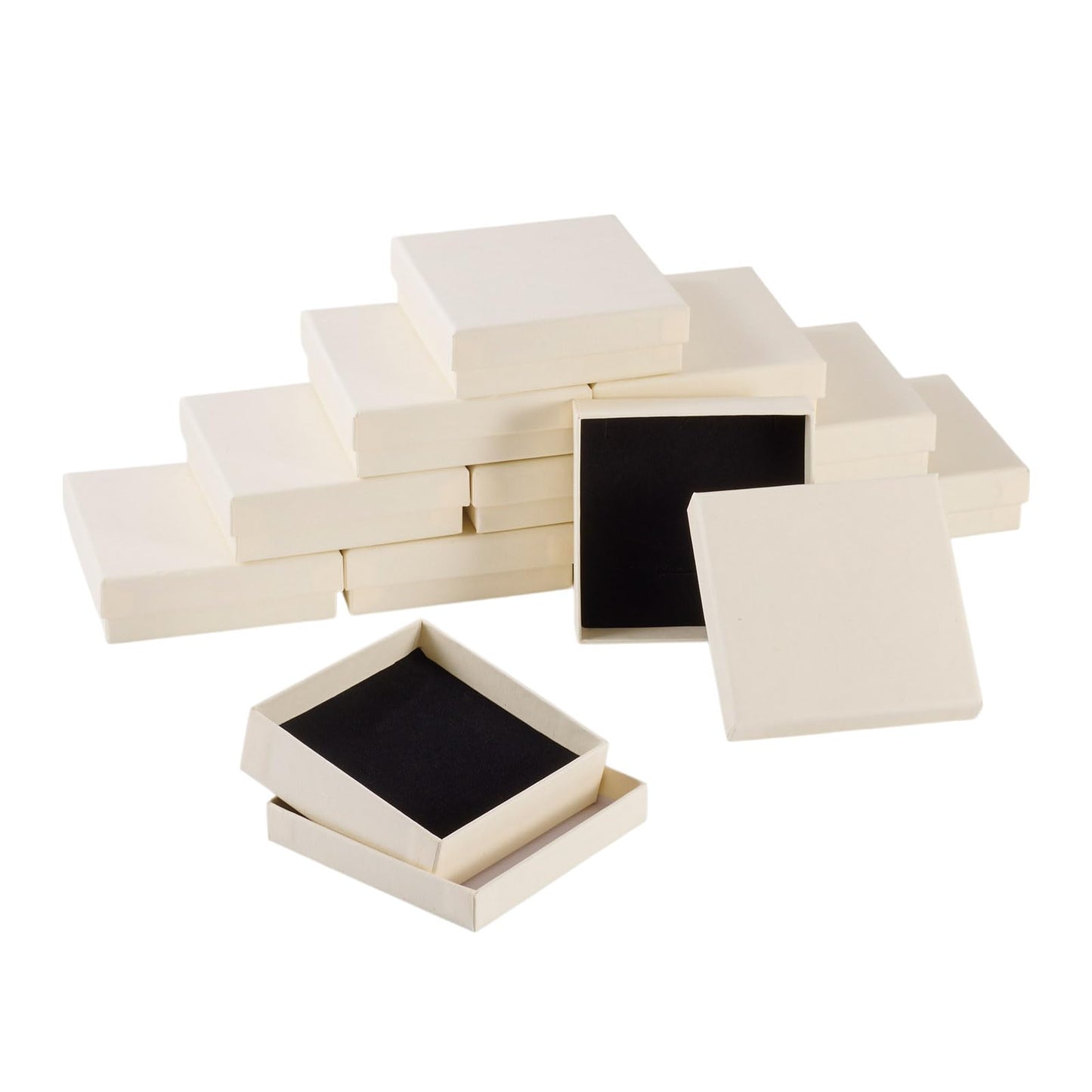 Craftdady 12pcs Cardboard Jewelry Box with Sponge Square Gift Box Beige Jewellery Storage Boxes for Rings Bangle Bracelet Earring Necklace Display