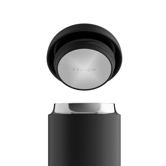 Fellow Carter Move Travel Mug - Wide Mouth Vacuum-Insulated Stainless Steel Coffee and Tea Tumbler with Ceramic Interior, Matte Black, 16 oz Cup