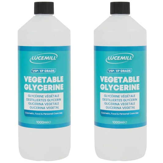 Lucemill Vegetable Glycerin (VG) I 2 x 1 Litre I 99.5% High Purity Glycerine for Skin, Hair, Food Grade, Baking & Cleaning I Organic, Non-GMO I BP/EP