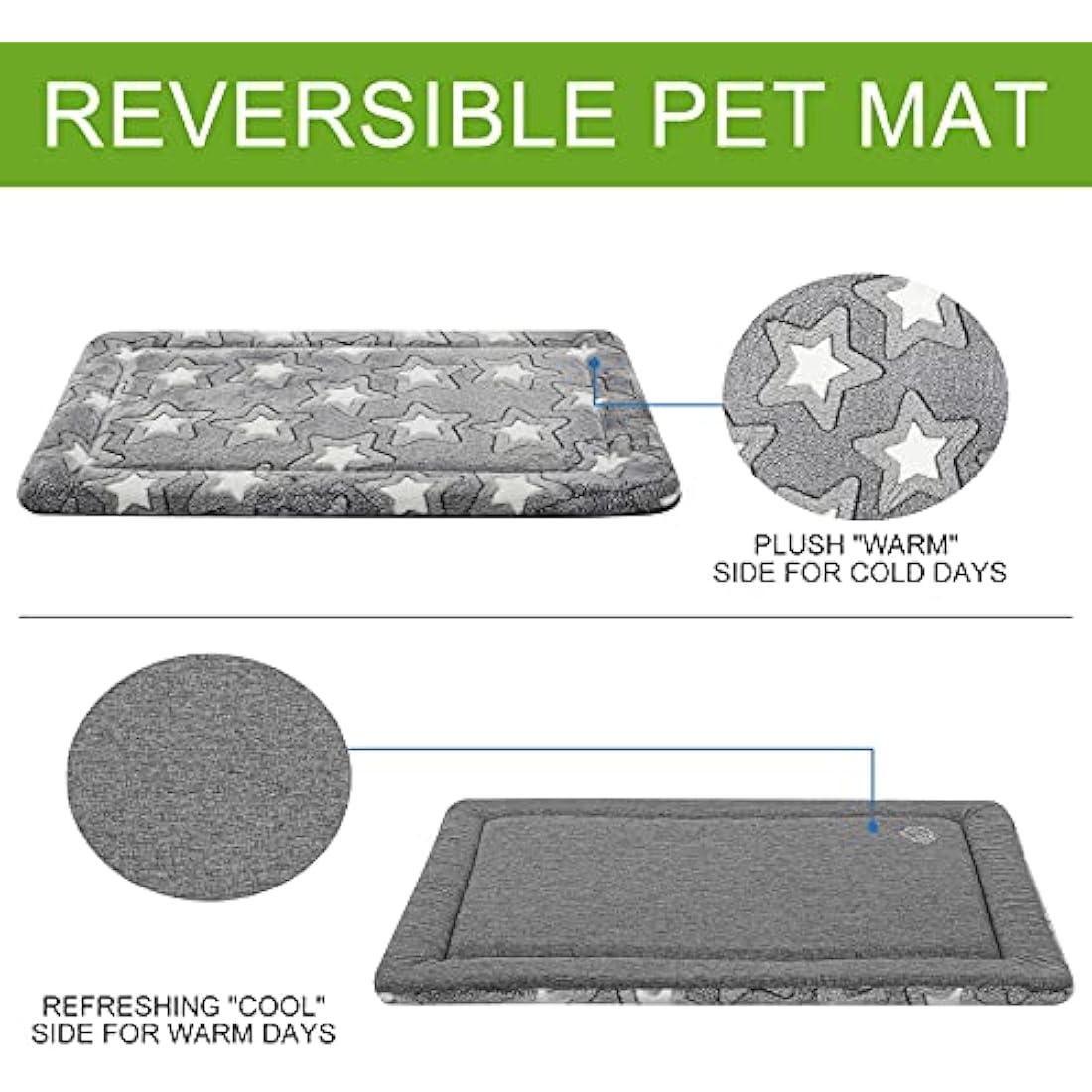 EMPSIGN Large Dog Bed Washable Reversible Cool and Warm Mattress for Crate with Removable Cover, Grey, 92x61x2.8cm