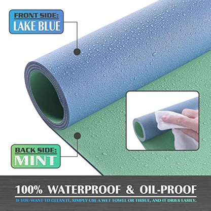 K KNODEL Small Office Leather Desk Mat, Mouse and Keyboard Pad, Computer and Laptop Mat, Desktop Protector and Cover, Writing Pad and Blotter (60x35cm, Lake Blue)