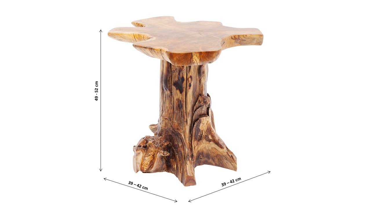 Kare Design Side Table Tree Big Nature, brown, teak solid wood, unique, wooden small bed side table for bedroom, living room, office, 49-52cm high