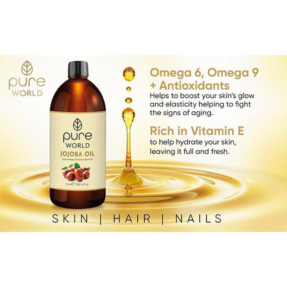 Pure World Natural Jojoba Oil… Jojoba Oil, 1 Litre Jojoba Oil Cold Pressed 100% Pure and Undiluted