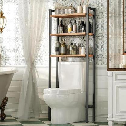 HOOBRO Over Toilet Storage Unit, 3-Tier Bathroom Shelves, Industrial Bathroom Organizer Over The Toilet, Toilet Storage Rack, Rustic Brown EBF41TS01