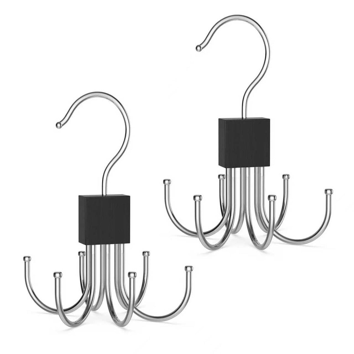 Belt Hanger Tie Rack for Wardrobe2Pack – 360° Rotatable Closet Organizer with 6 Hooks Space Saving Storage Holder for Belts Ties Scarves Bras Wood