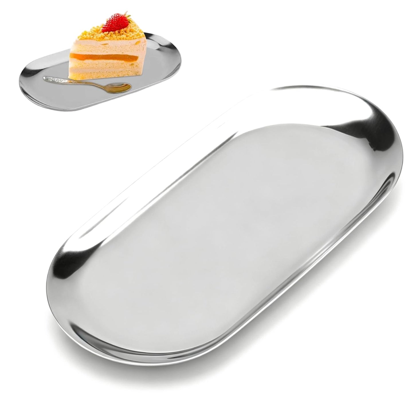 Stainless Steel Decorative Tray Jewelry Dish, 7 Inch Small Cosmetic Tray, Towel Tray Trinket Tray with Gold Oval Storage Tray for Kitchen Bathroom
